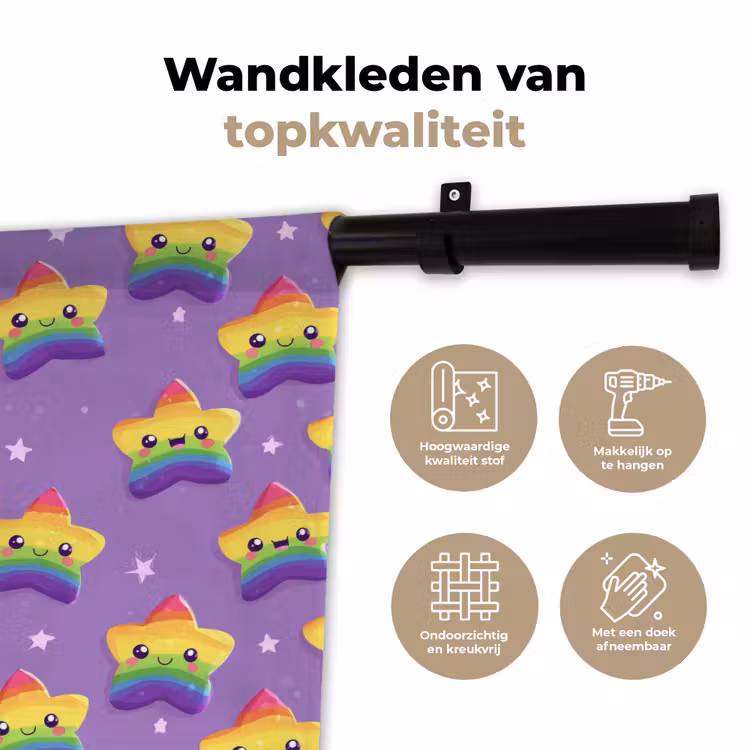 Sterren - Regenboog - Paars Wandkleed katoen klein 269 -sfeer2