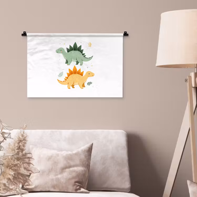 Sterren - Stegosaurussen - Blaadjes - Groen Wandkleed katoen klein -sfeer4