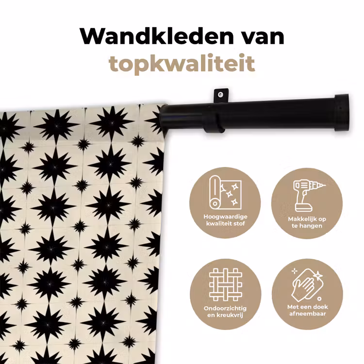 Stervormen - Geometrisch - Zwart Wandkleed katoen klein 269 -sfeer2