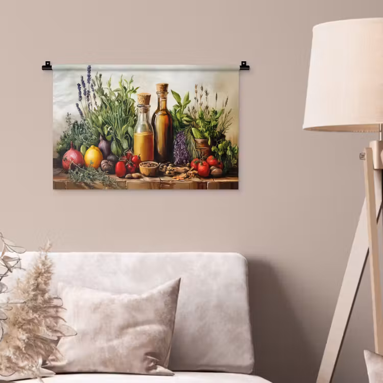 Stilleven - Kruiden - Specerijen - Fruit - Kleurrijk Wandkleed katoen klein -sfeer4