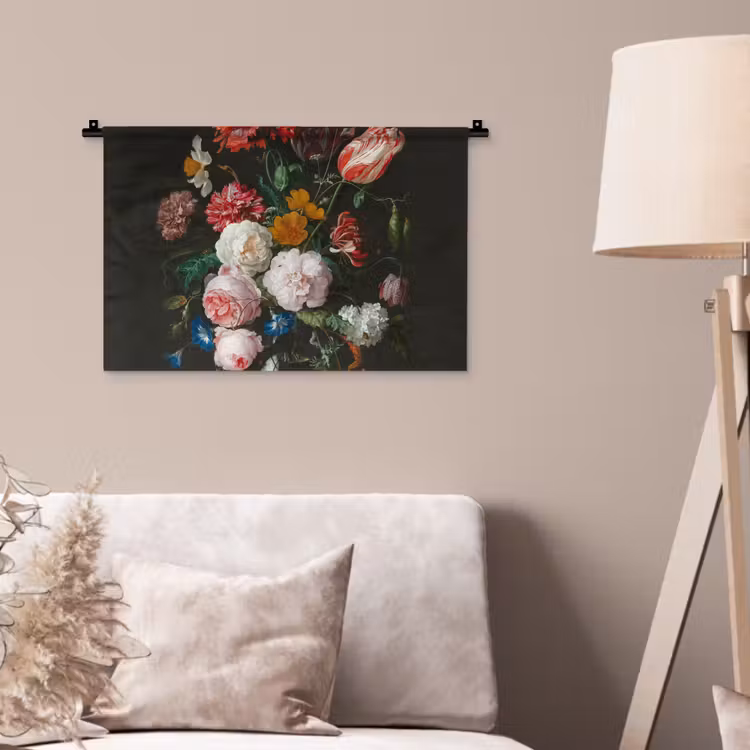 Stilleven met bloemen in een glazen vaas - Schilderij van Jan Davidsz. de Heem Wandkleed katoen klein -sfeer4
