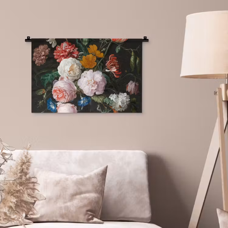 Stilleven met bloemen in een glazen vaas - Schilderij van Jan Davidsz. de Heem Wandkleed katoen klein -sfeer4