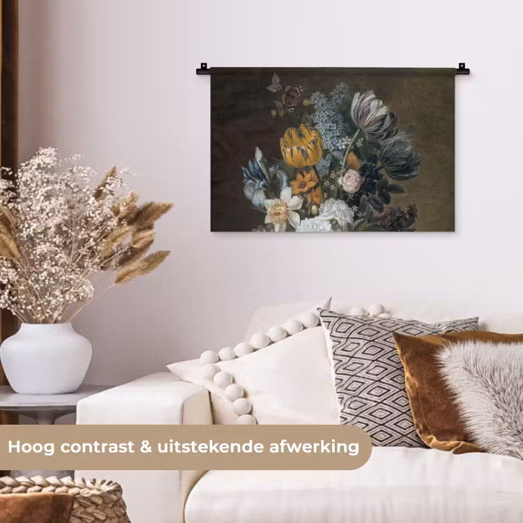 Stilleven met bloemen - Schilderij van Eelke Jelles Eelkema Wandkleed katoen klein -sfeer1