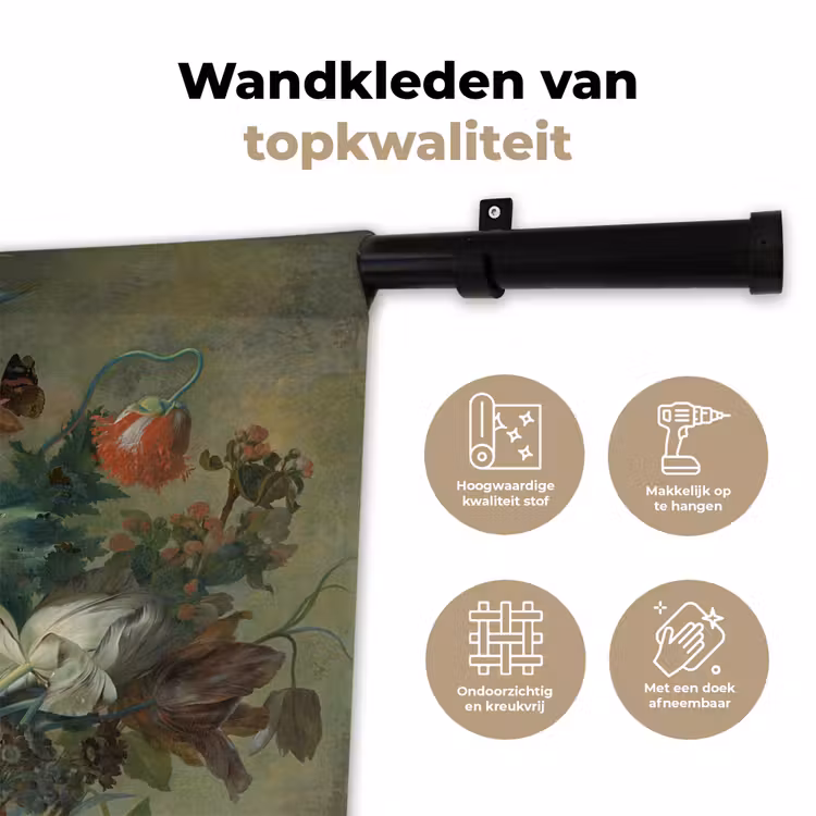 Stilleven met bloemen - Schilderij van Jan van Huysum Wandkleed katoen klein -sfeer2