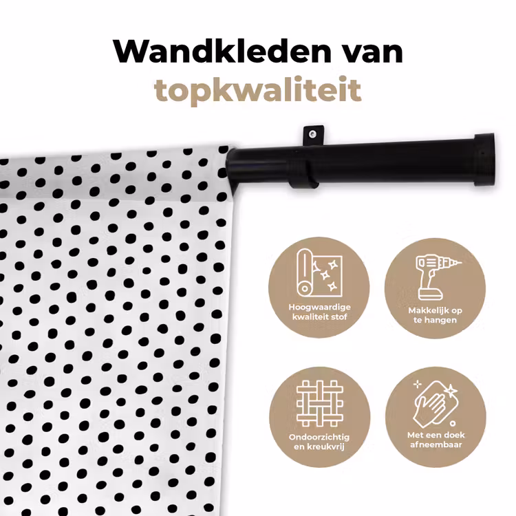 Stippen - Patroon - Zwart - Wit Wandkleed katoen klein 269 -sfeer2