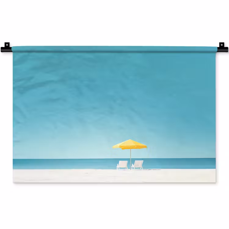 Strand - Blauwe lucht - Geel - Parasol Wandkleed katoen klein -zz3d