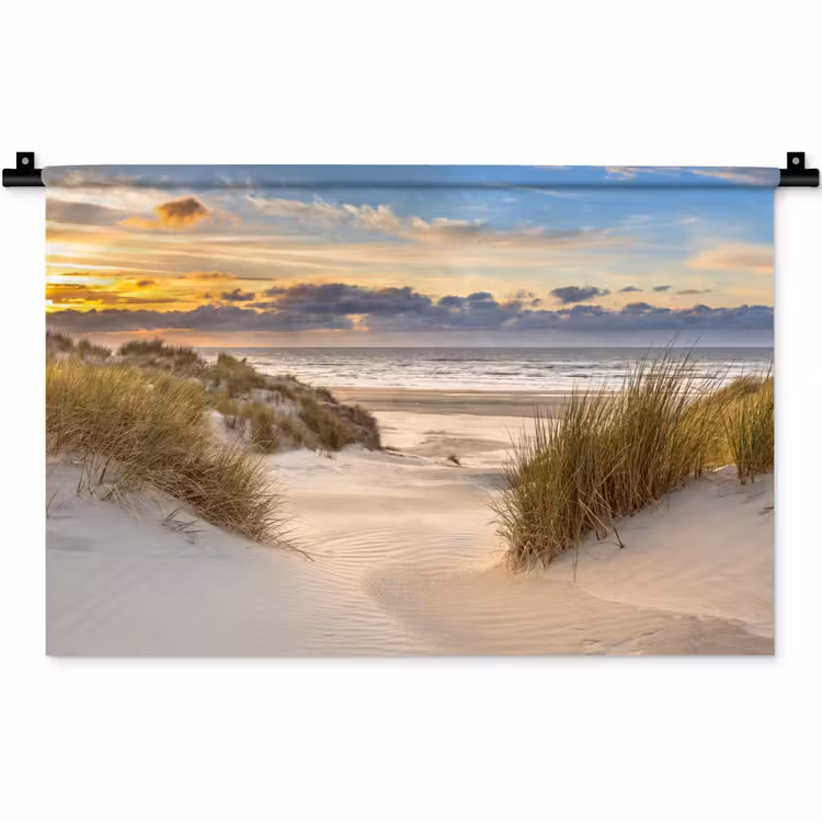 Strand - Duin - Gras - Zonsondergang - Zee Wandkleed katoen klein -zz3d