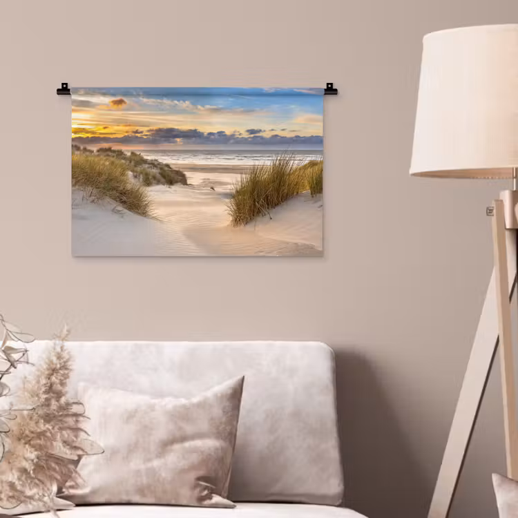 Strand - Duin - Gras - Zonsondergang - Zee Wandkleed katoen klein -sfeer4