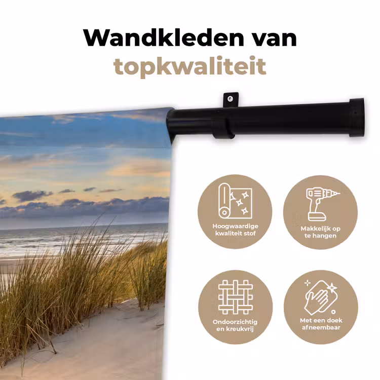 Strand - Duin - Gras - Zonsondergang - Zee Wandkleed katoen klein -sfeer2