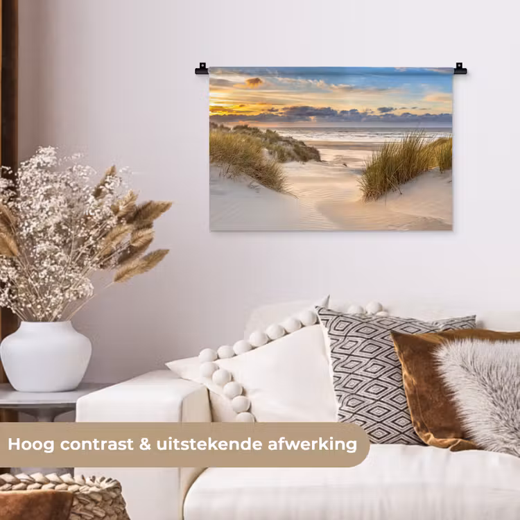 Strand - Duin - Gras - Zonsondergang - Zee Wandkleed katoen klein -sfeer1