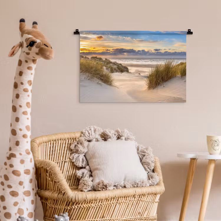 Strand - Duin - Gras - Zonsondergang - Zee Wandkleed katoen klein -wsfeer5_kind