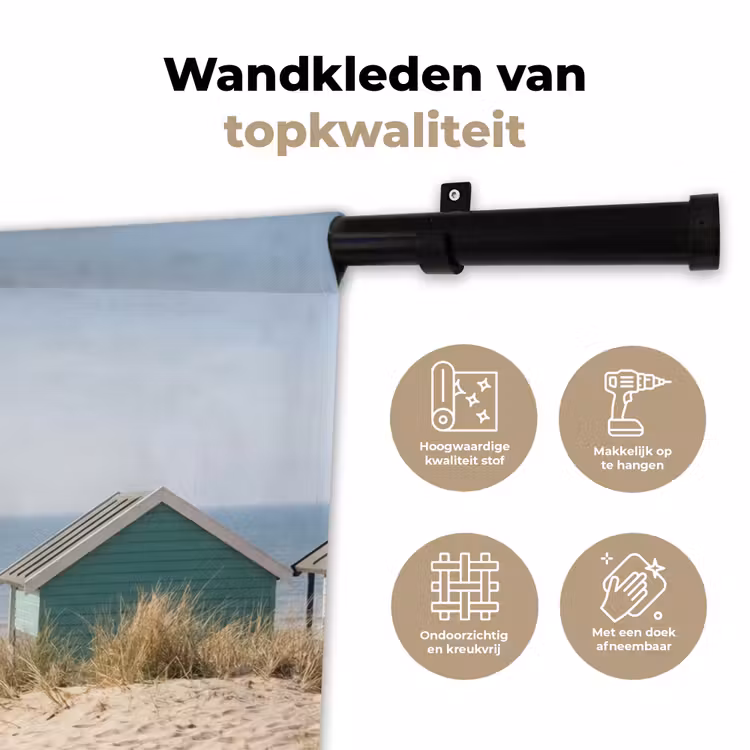 Strand - Huisjes - Kleurrijk - Duinen Wandkleed katoen klein -sfeer2