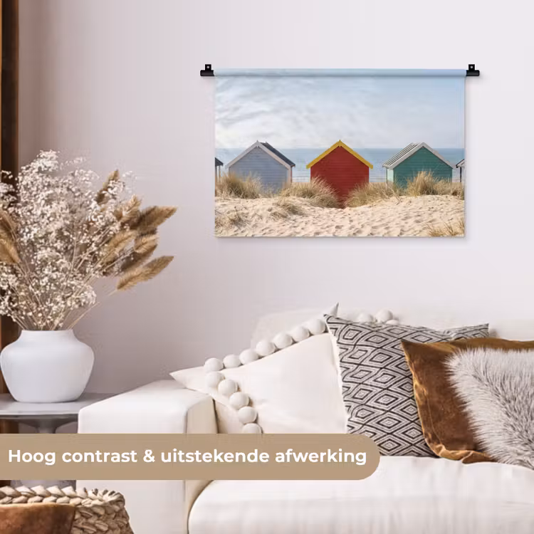 Strand - Huisjes - Kleurrijk - Duinen Wandkleed katoen klein -sfeer1