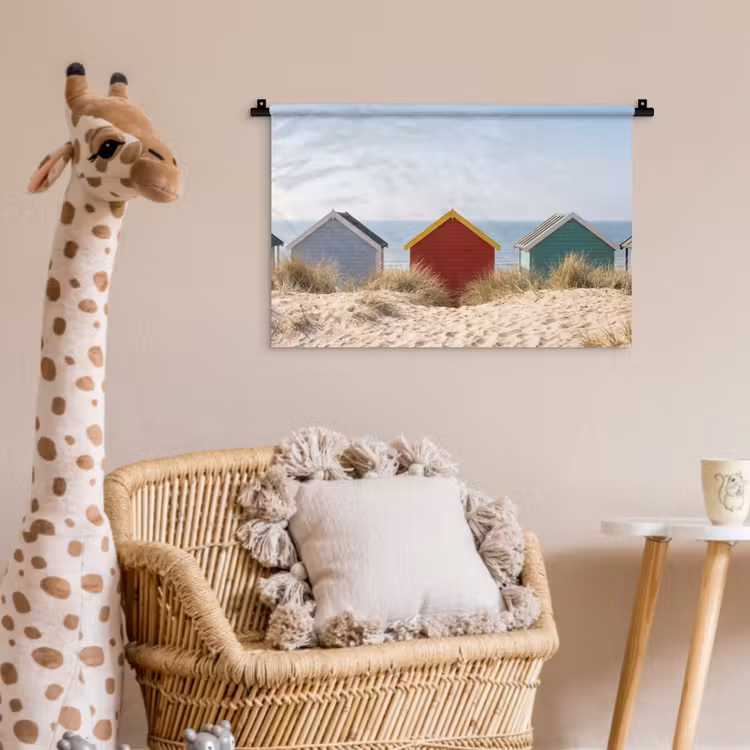 Strand - Huisjes - Kleurrijk - Duinen Wandkleed katoen klein -wsfeer5_kind