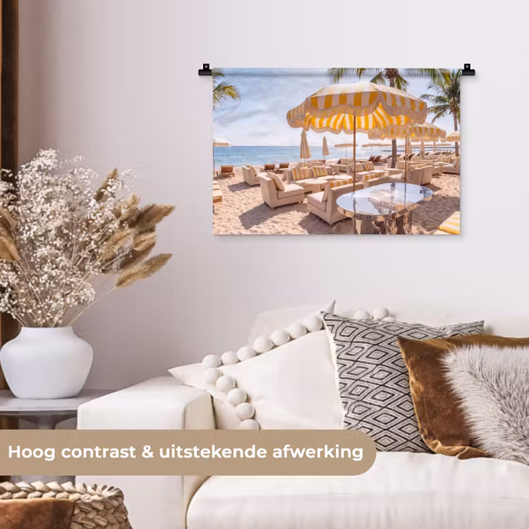 Strand - Ligbedden - Vakantie - Modern - Geel Wandkleed katoen klein -sfeer1