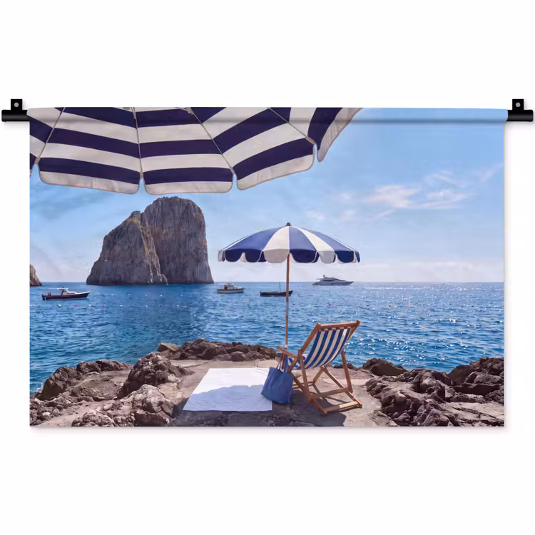 Strand - Ligstoel - Parasol - Zomer - Blauw Wandkleed katoen klein -zz3d