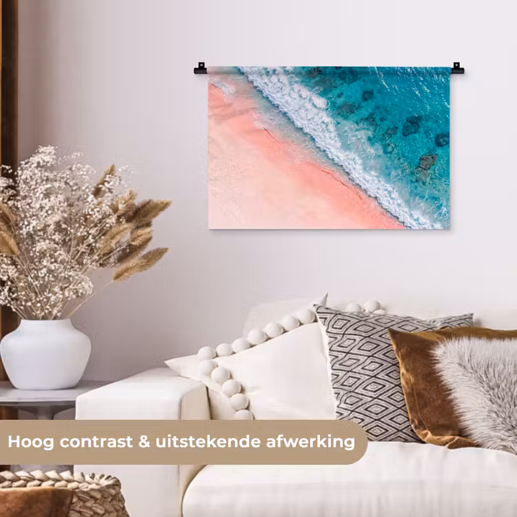 Strand - Oceaan - Golven - Roze Zand - Natuur Wandkleed katoen klein -sfeer1
