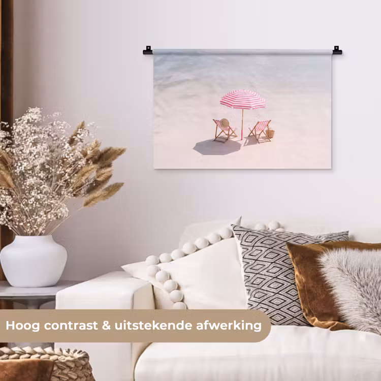 Strand - Parasol - Ligstoel - Zomer - Roze Wandkleed katoen klein -sfeer1