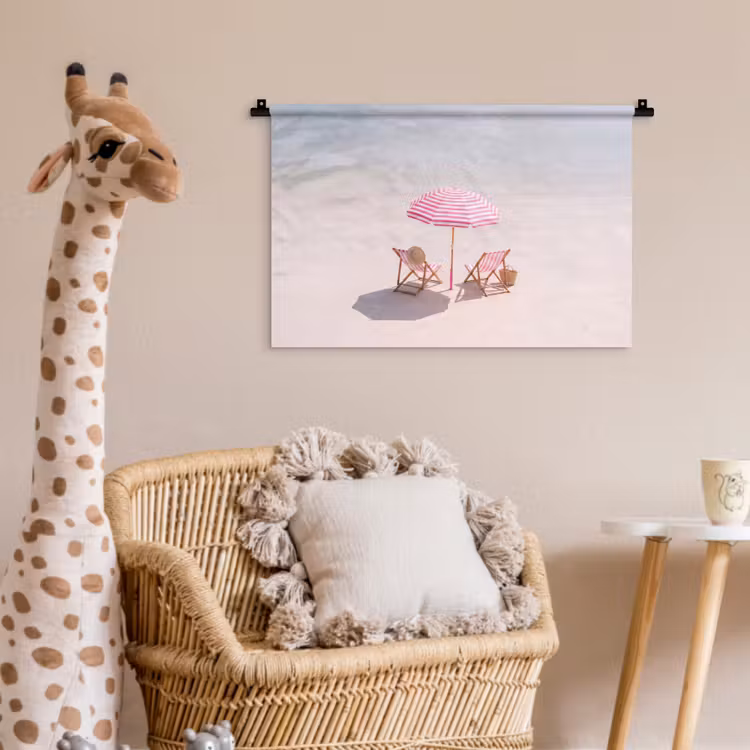 Strand - Parasol - Ligstoel - Zomer - Roze Wandkleed katoen klein -wsfeer5_kind