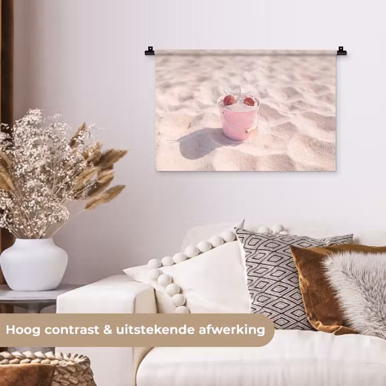 Strand - Schelpen - Zomer - Roze - Decoratie Wandkleed katoen klein -sfeer1