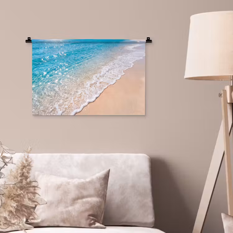 Strand - Water - Natuur - Blauw - Beige Wandkleed katoen klein -sfeer4