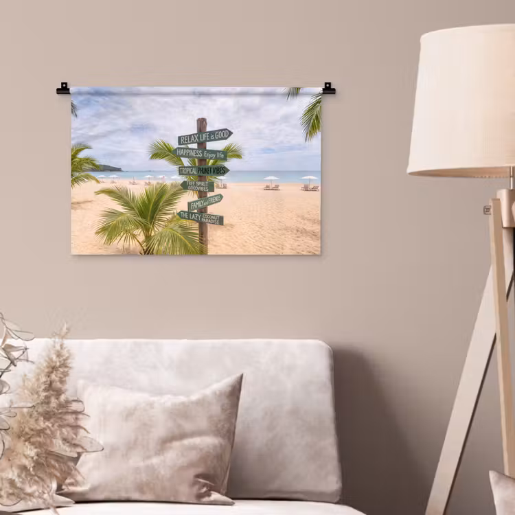 Strand - Wegwijzer - Palmen - Tropisch - Groen Wandkleed katoen klein -sfeer4