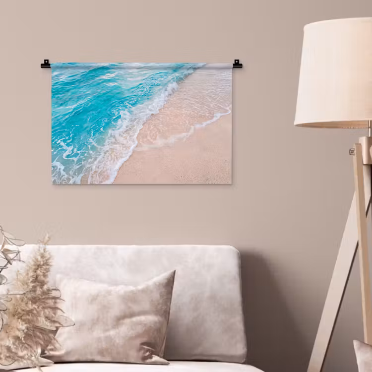Strand - Zee - Golf - Natuur - Blauw Wandkleed katoen klein -sfeer4