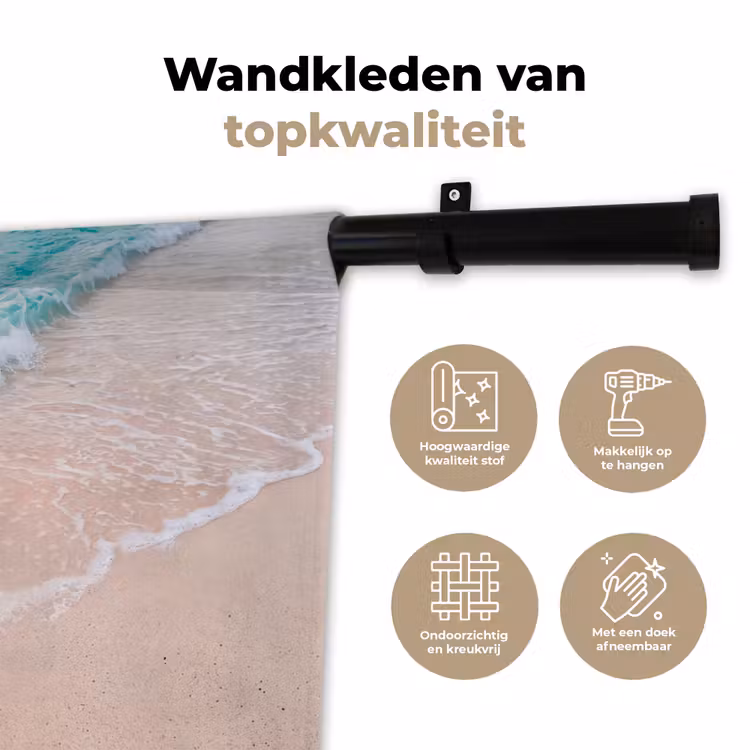 Strand - Zee - Golf - Natuur - Blauw Wandkleed katoen klein -sfeer2