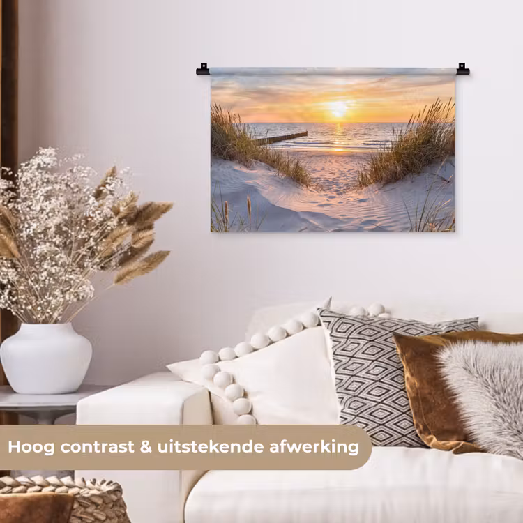 Strand - Zonsondergang - Natuur - Landschap Wandkleed katoen klein -sfeer1