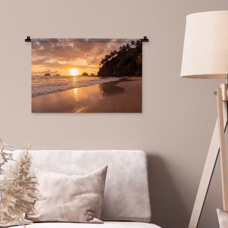 Strand - Zonsondergang - Natuur - Tropisch - Oranje Wandkleed katoen klein -sfeer4