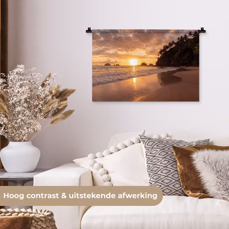 Strand - Zonsondergang - Natuur - Tropisch - Oranje Wandkleed katoen klein -sfeer1