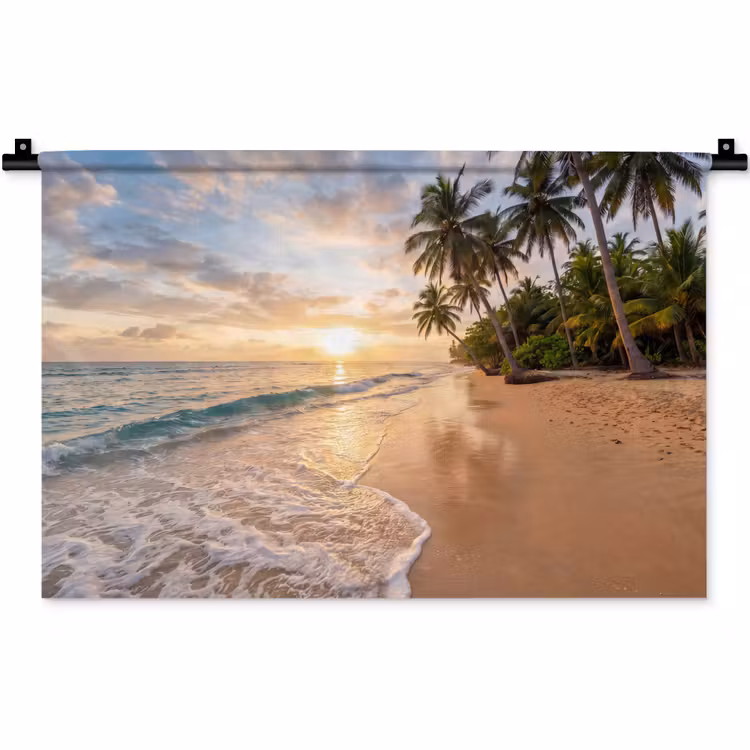 Strand - Zonsondergang - Tropisch - Natuur - Goud Wandkleed katoen klein -zz3d