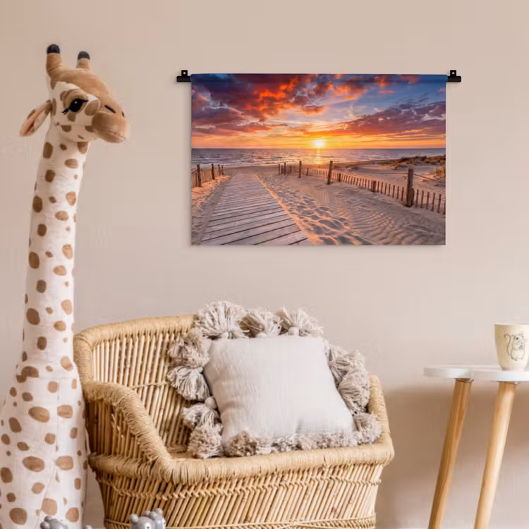 Strand - Zonsondergang - Zee - Natuur - Oranje Wandkleed katoen klein -wsfeer5_kind