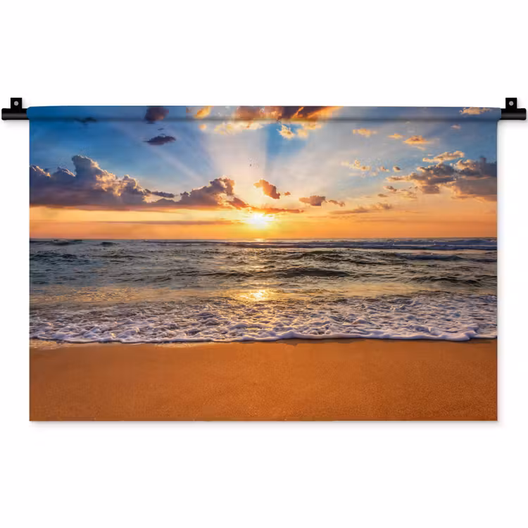 Strand - Zonsondergang - Zee - Wolken - Horizon Wandkleed katoen klein -zz3d