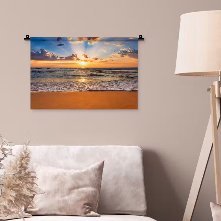 Strand - Zonsondergang - Zee - Wolken - Horizon Wandkleed katoen klein -sfeer4