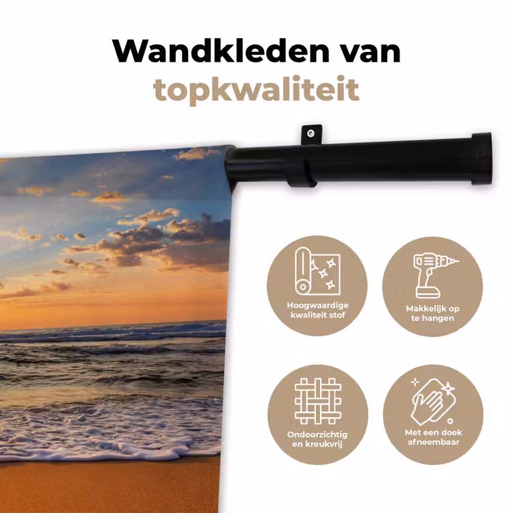 Strand - Zonsondergang - Zee - Wolken - Horizon Wandkleed katoen klein -sfeer2