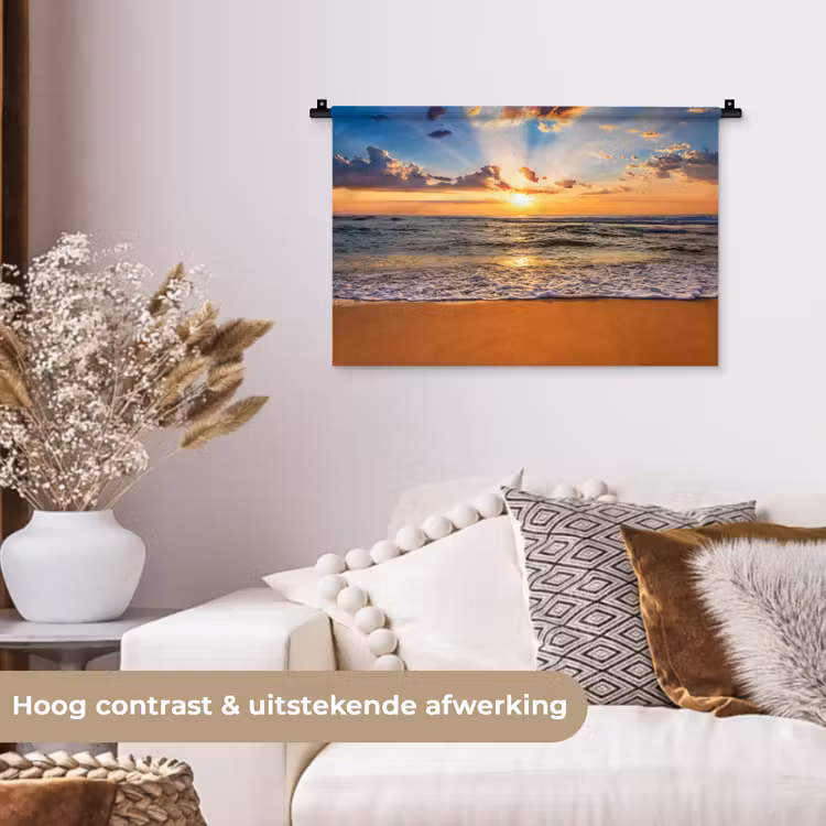Strand - Zonsondergang - Zee - Wolken - Horizon Wandkleed katoen klein -sfeer1