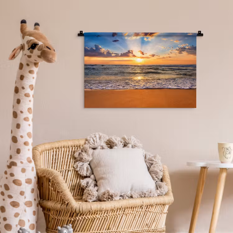 Strand - Zonsondergang - Zee - Wolken - Horizon Wandkleed katoen klein -wsfeer5_kind