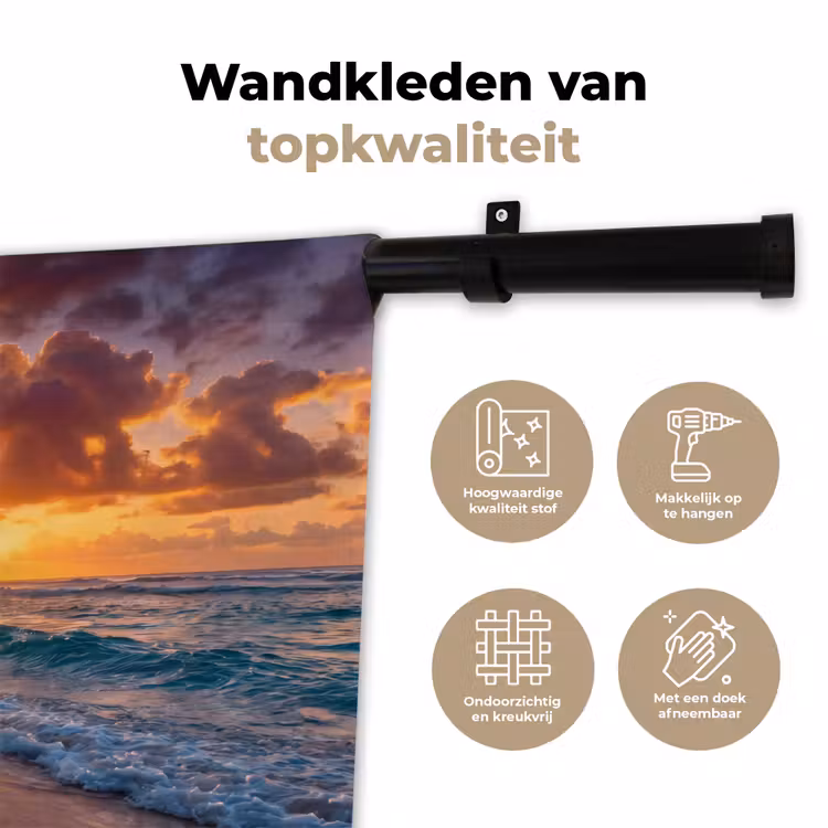 Strand - Zonsopgang - Tropisch - Natuur - Oranje Wandkleed katoen klein -sfeer2