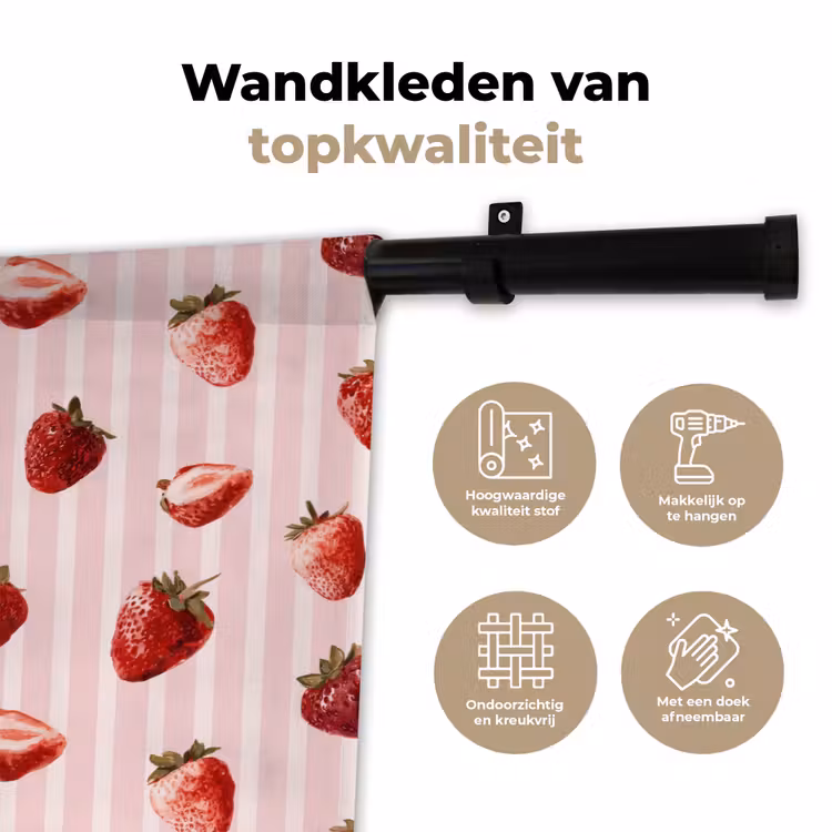 Strepen - Aardbei - Roze Wandkleed katoen klein 269 -sfeer2