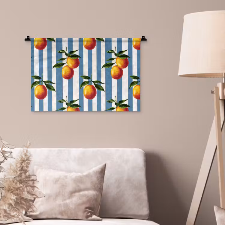 Strepen - Citroen - Blauw Wandkleed katoen klein 269 -sfeer4