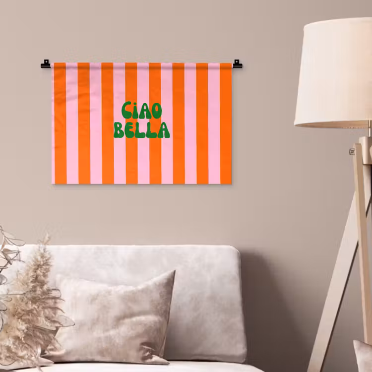 Strepen - Oranje - Verticaal - Ciao bella Wandkleed katoen klein -sfeer4
