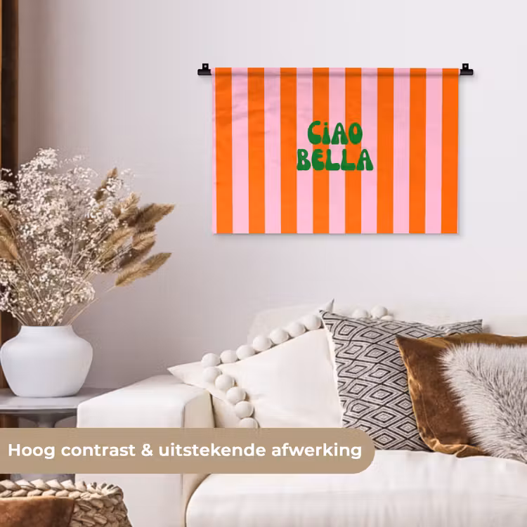 Strepen - Oranje - Verticaal - Ciao bella Wandkleed katoen klein -sfeer1