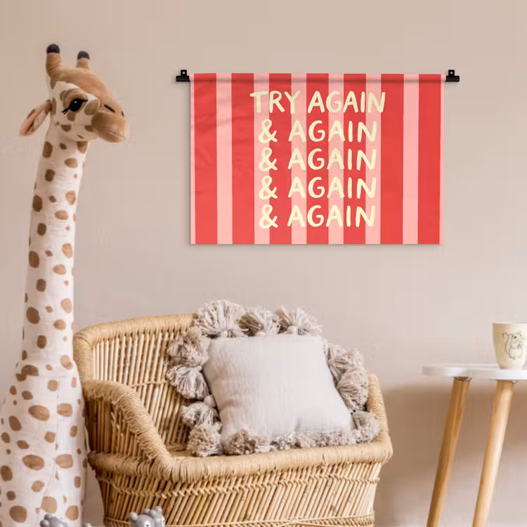 Strepen - Rood - Try again Wandkleed katoen klein -wsfeer5_kind