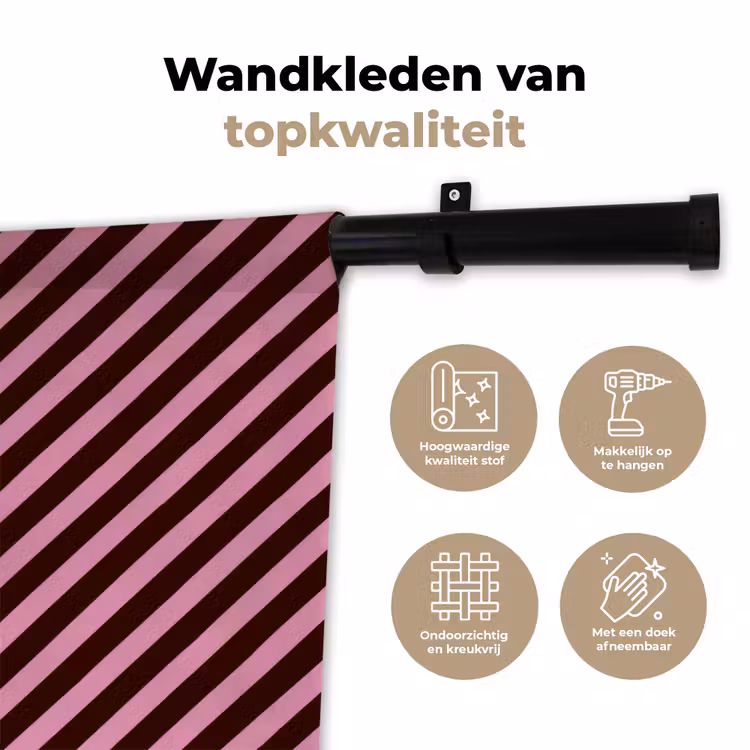 Strepen - Roze - Bruin Wandkleed katoen klein 269 -sfeer2
