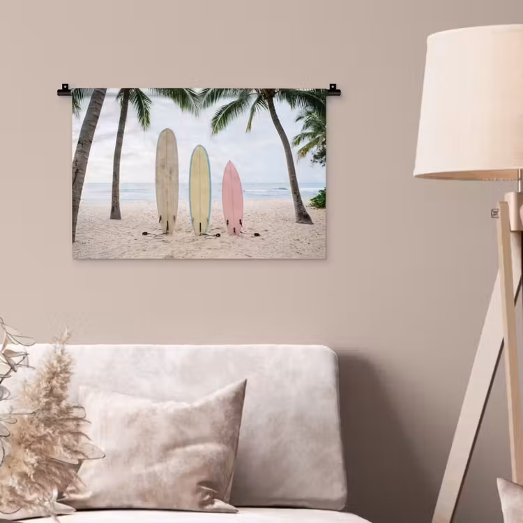 Surfboard - Palmbomen - Kleurrijk Wandkleed katoen klein -sfeer4