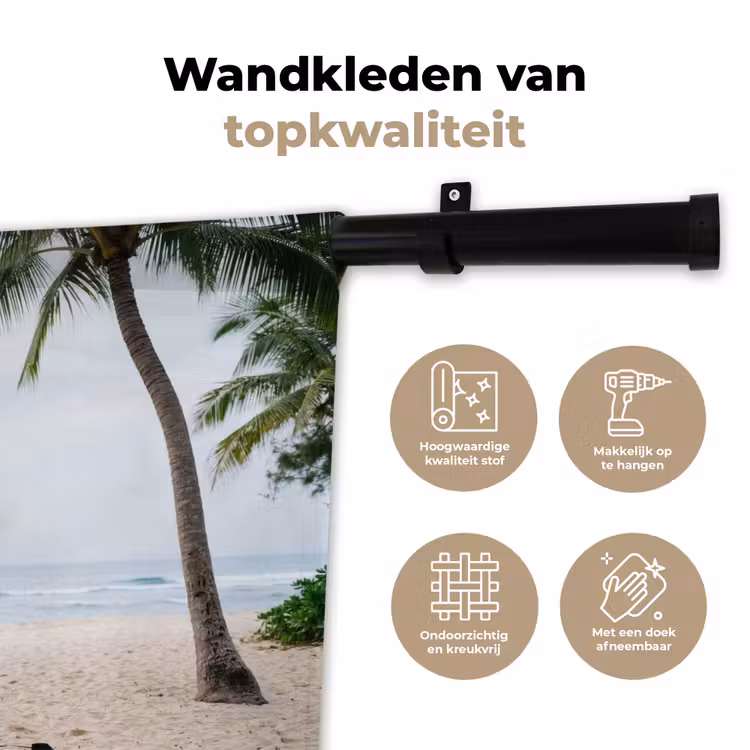 Surfboard - Palmbomen - Kleurrijk Wandkleed katoen klein -sfeer2