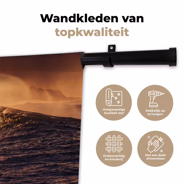 Surfer - Golf - Oceaan - Sport - Oranje Wandkleed katoen klein -sfeer2