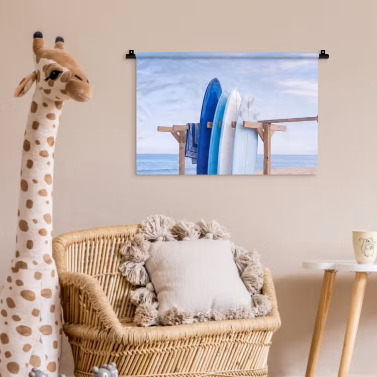 Surfplank - Strand - Zomer - Blauw - Water Wandkleed katoen klein -wsfeer5_kind