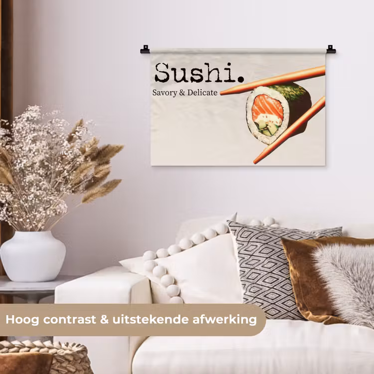 Sushi - Zalm - Rijst - Japans Wandkleed katoen klein -sfeer1